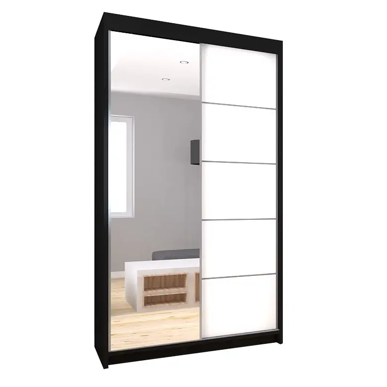 makira120_korpusczarny_front bialy_bt Szafa przesuwna A85 120cm z lustrem - obrazek 1